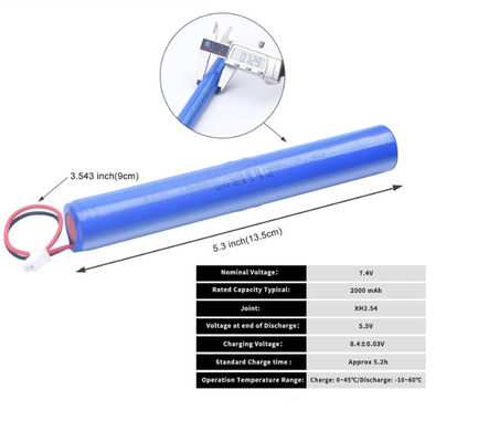 kaufen ICR18650 2S1P 7.4V 2000mAh Li-Ionen-Batterie mit 500-Zyklus-Lebensdauer Überstromschutz und Zellen der Klasse A Online-Herstellung