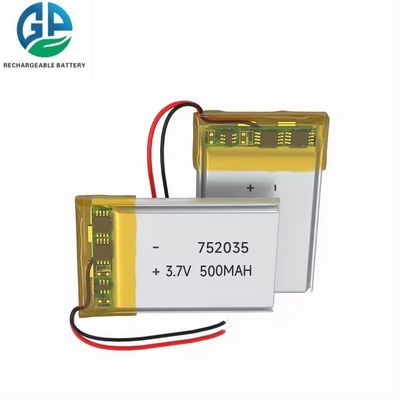 KC CB IEC62133 zugelassene wiederaufladbare Lipo-Batterie 3.7V 500mAh 752035 Lithium-Polymer-Batterie