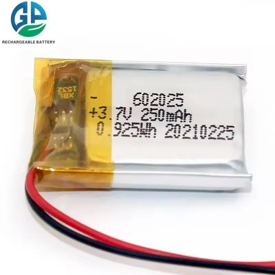 IEC62133 KC zugelassene polymere wiederaufladbare Lipo 602025 250mah 3,7v Lithiumbatterie