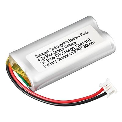 Kompakte wiederaufladbare Batteriepackung 4.2V Max Charge Spannung 3C Spitzenentladung Strom Batterie Abmessung 8*30*30mm mit PCB