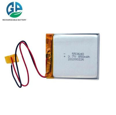 Hochleistungsfähige 3,7V 850mAh Lithium-Ionen-Polymer-Batterie 553640 Wiederaufladbare Lipo-Batterie 850mAh Pouch Lithium Li-Ion Polymer-Batteriezelle für RC