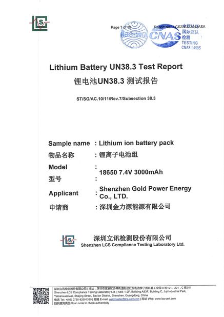 China shenzhen gold power energy co.,ltd Zertifizierungen